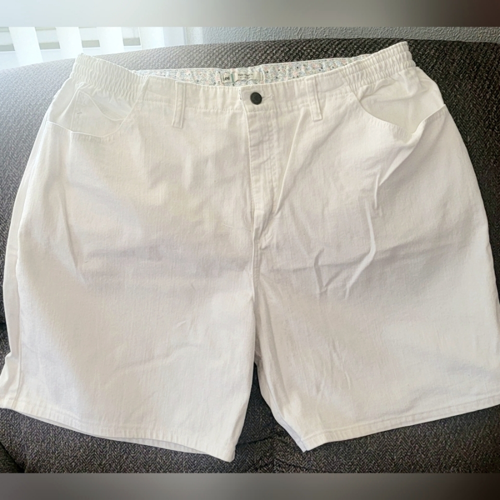 Lee White Denim Jean Shorts with side elastic fit